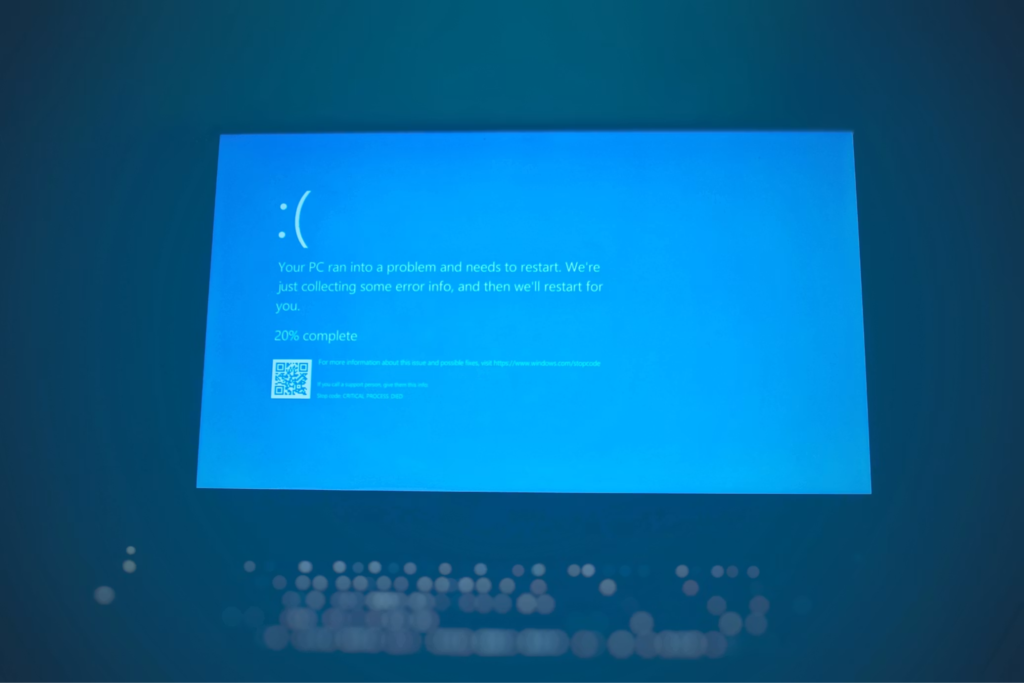 Computer displaying a blue screen error during a diagnostic assessment